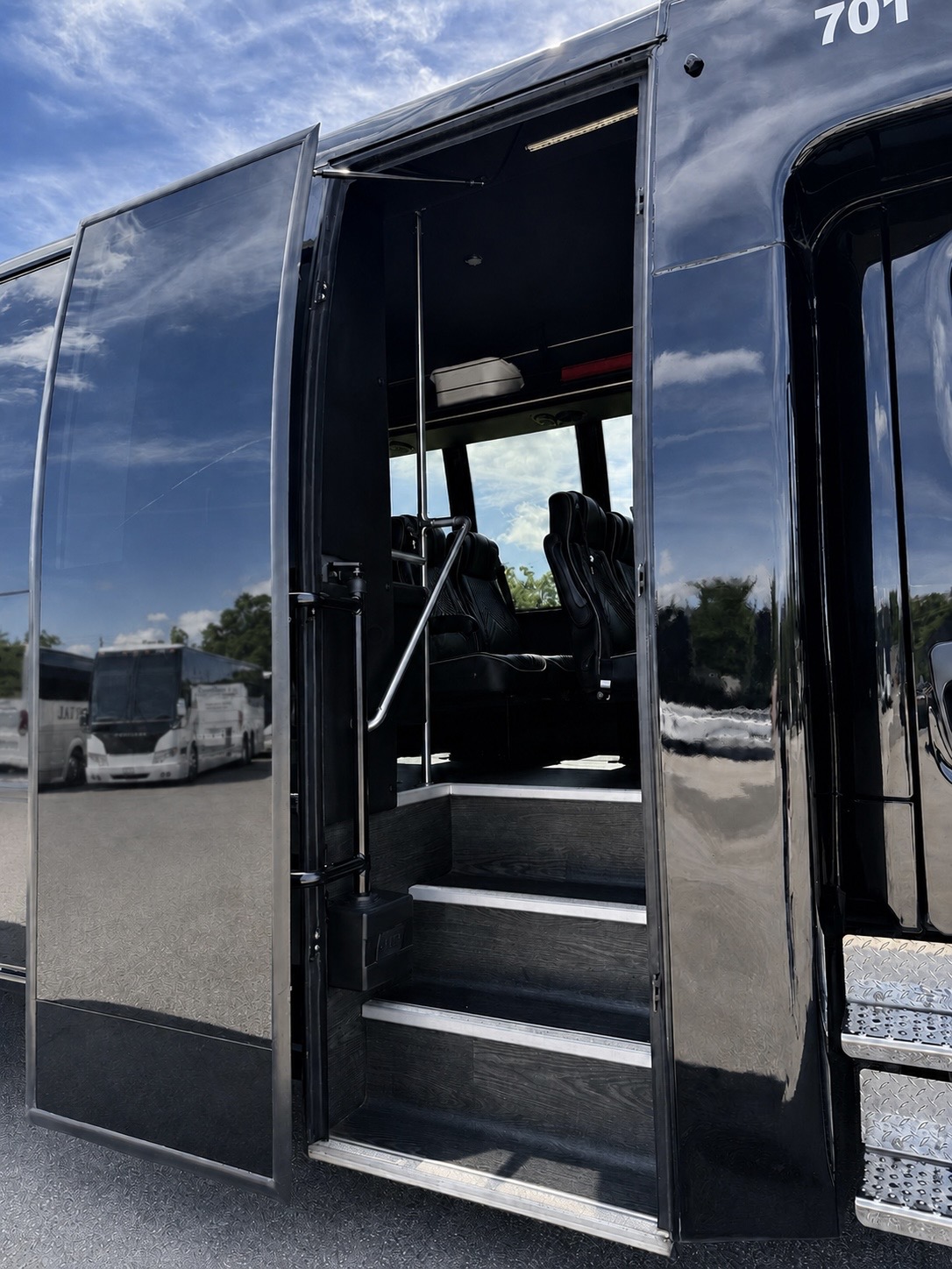 Minibus LED ceiling lighting and overhead audio speaker system